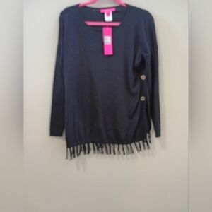 Navy Fringe Sweater